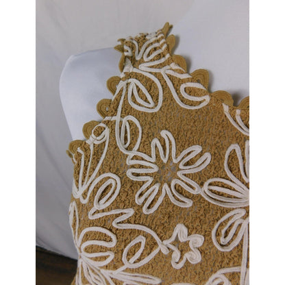 Solitaire Shirt Womens Small Tan White Crochet Floral Sleeveless Boho Top