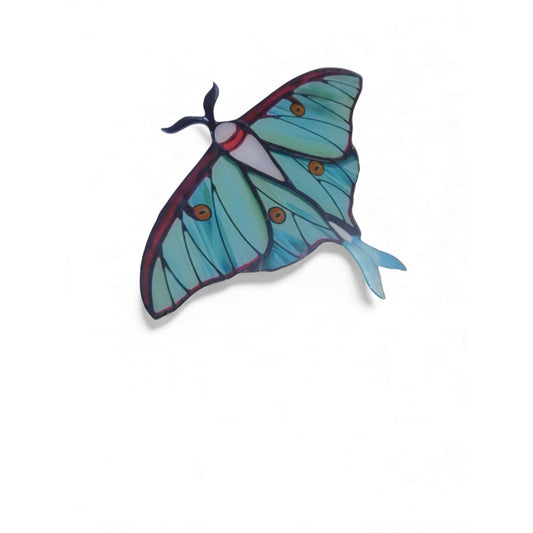 Luna Moth Acrylic Light Catcher 5.9" Nature-Inspired Home Decor Green & Blue Stained Glass Effect