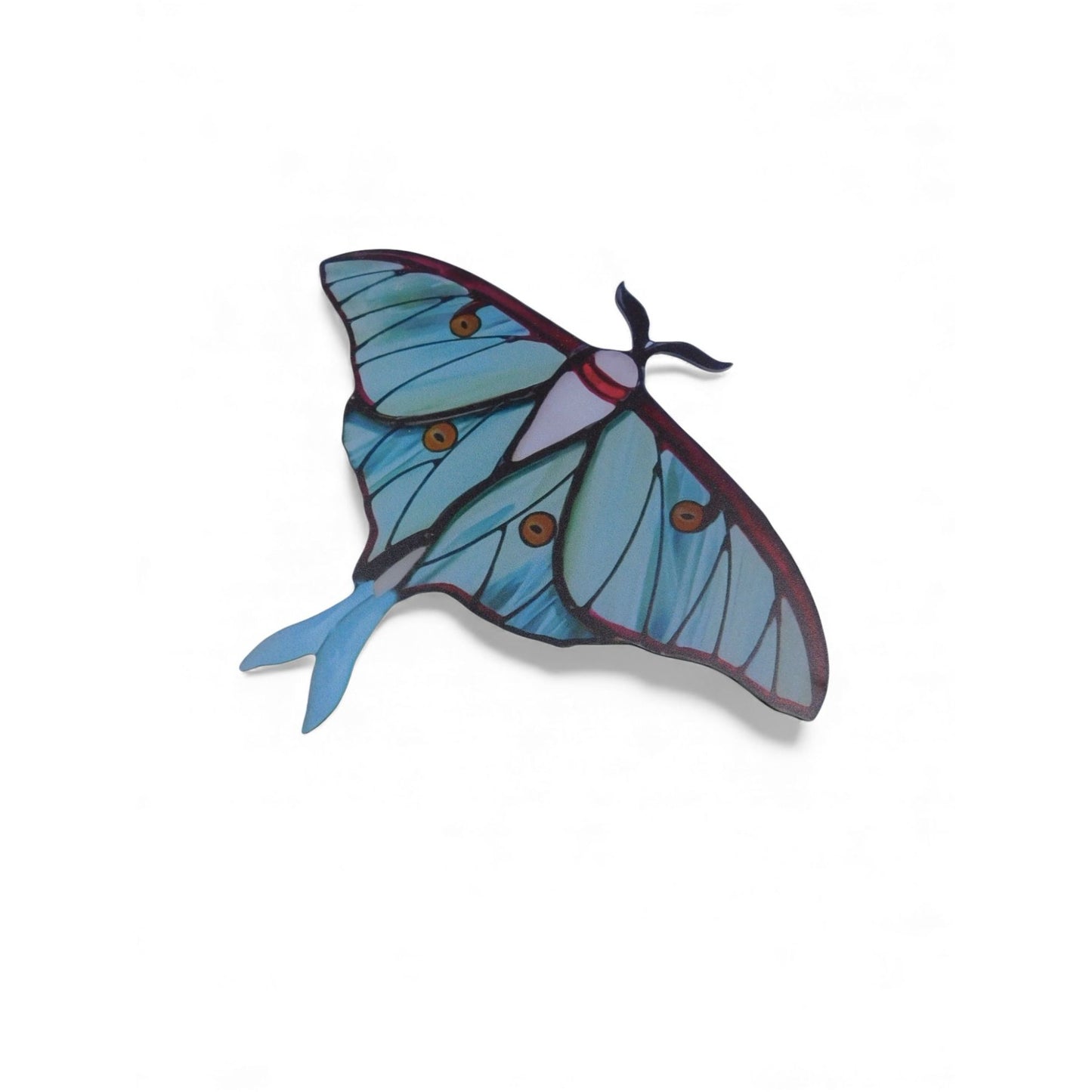 Luna Moth Acrylic Light Catcher 5.9" Nature-Inspired Home Decor Green & Blue Stained Glass Effect