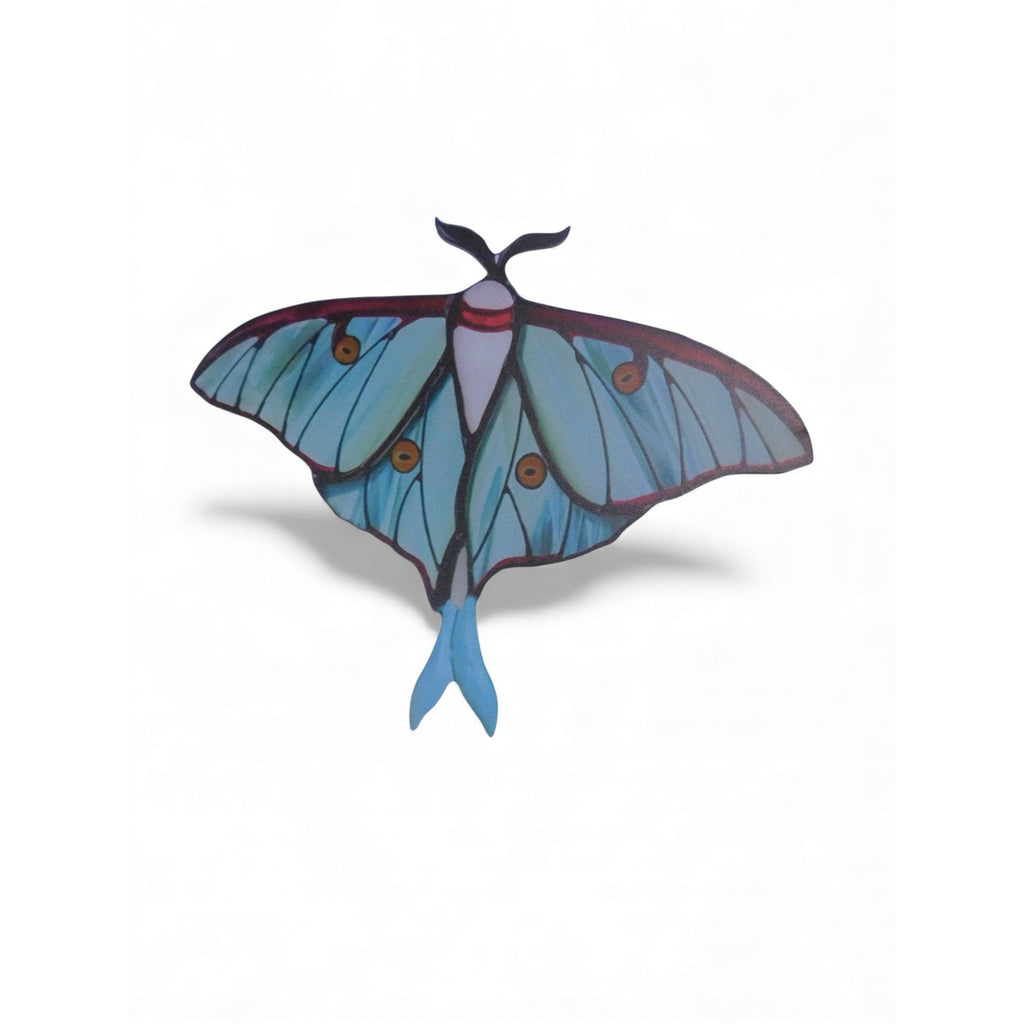 Luna Moth Acrylic Light Catcher 5.9" Nature-Inspired Home Decor Green & Blue Stained Glass Effect