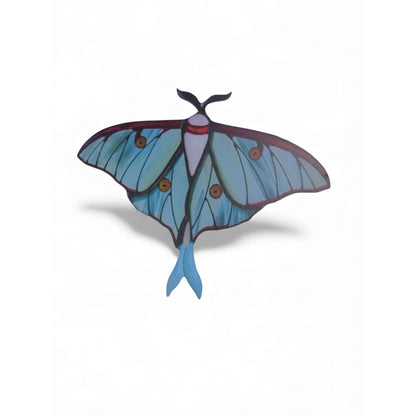 Luna Moth Acrylic Light Catcher 5.9" Nature-Inspired Home Decor Green & Blue Stained Glass Effect
