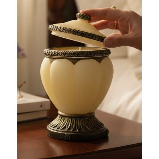 Ornate Resin Trinket Jar 6" Brass Laurel Lid