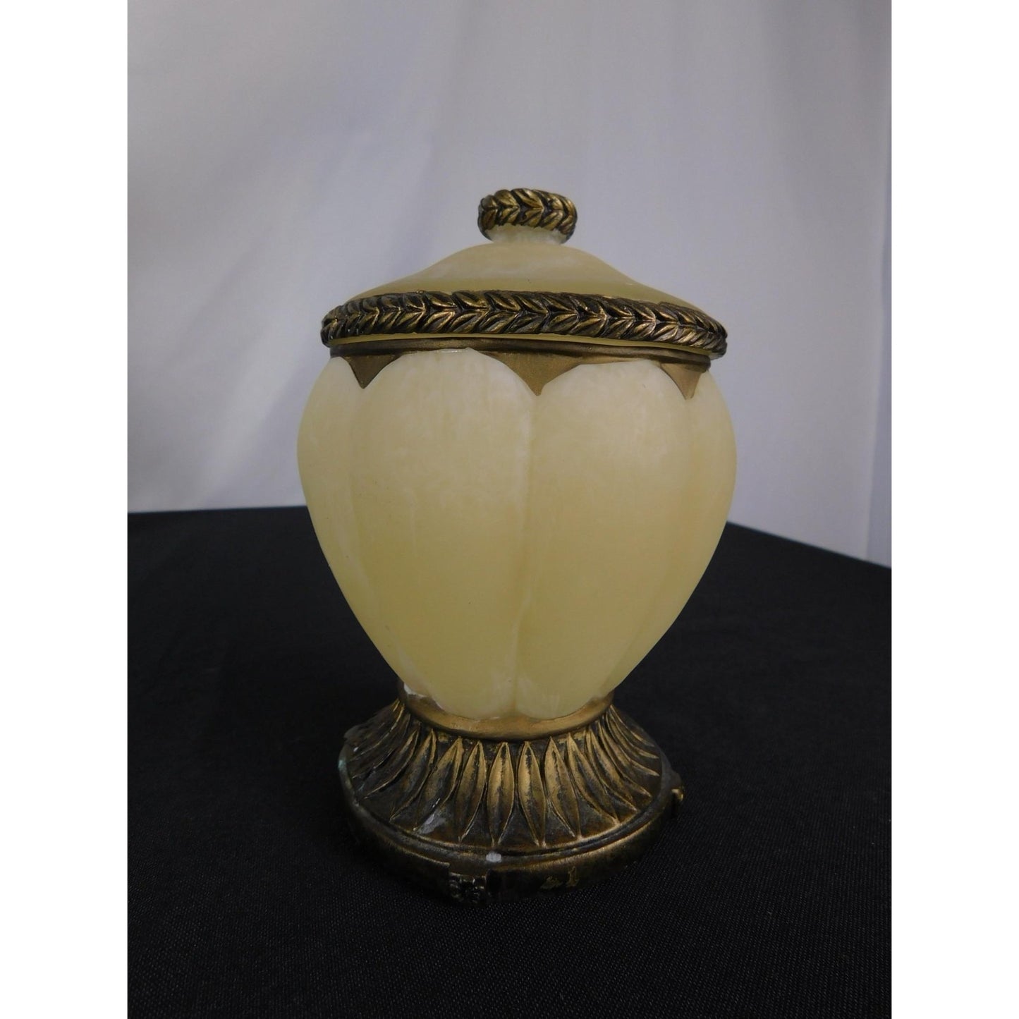 Ornate Resin Trinket Jar 6" Brass Laurel Lid