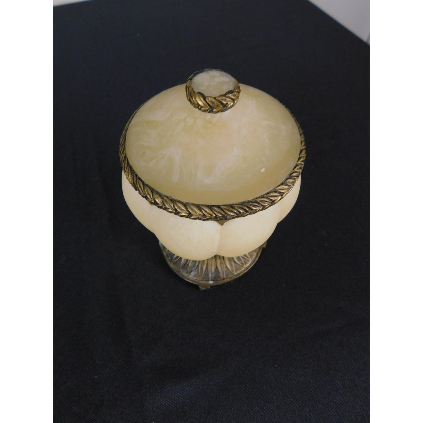 Ornate Resin Trinket Jar 6" Brass Laurel Lid