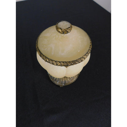 Ornate Resin Trinket Jar 6" Brass Laurel Lid