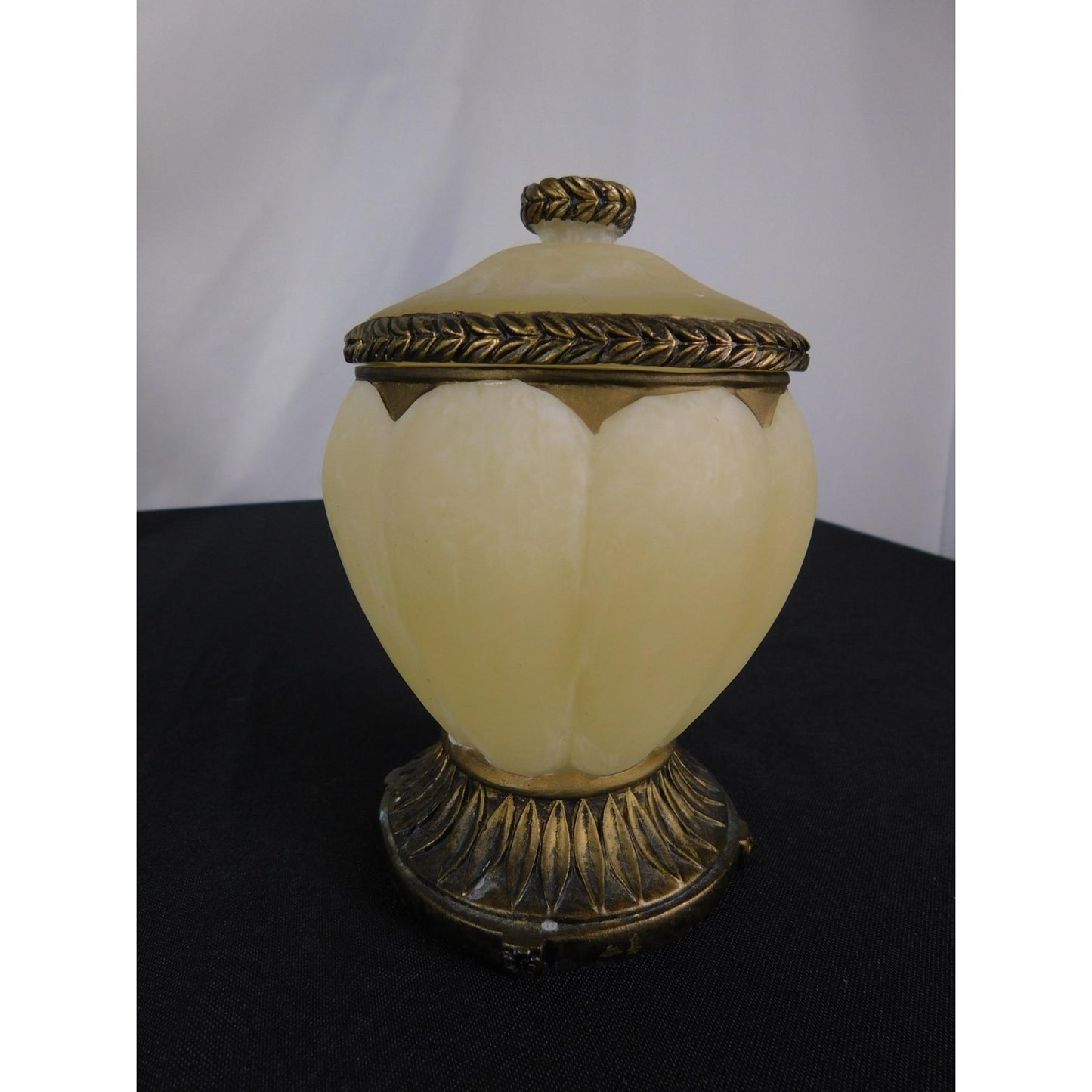 Ornate Resin Trinket Jar 6" Brass Laurel Lid