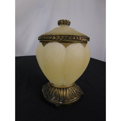 Ornate Resin Trinket Jar 6" Brass Laurel Lid