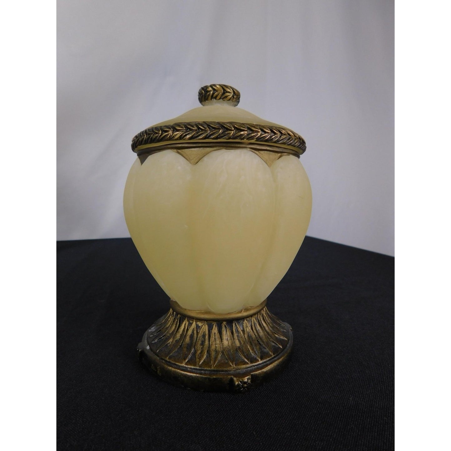 Ornate Resin Trinket Jar 6" Brass Laurel Lid