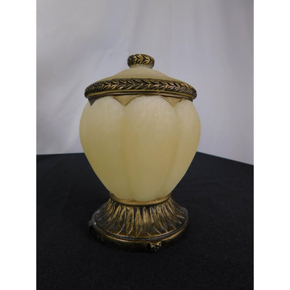 Ornate Resin Trinket Jar 6" Brass Laurel Lid