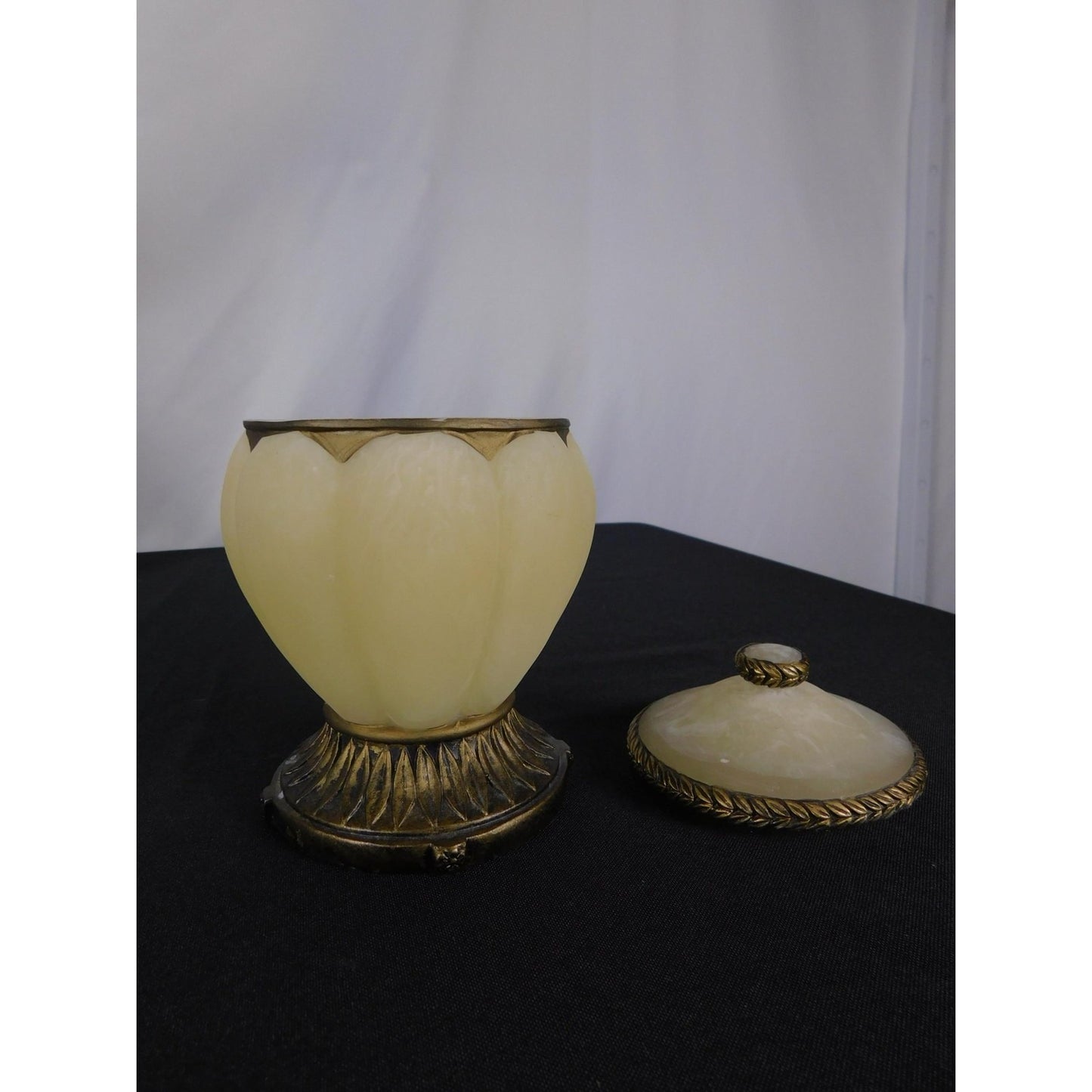 Ornate Resin Trinket Jar 6" Brass Laurel Lid