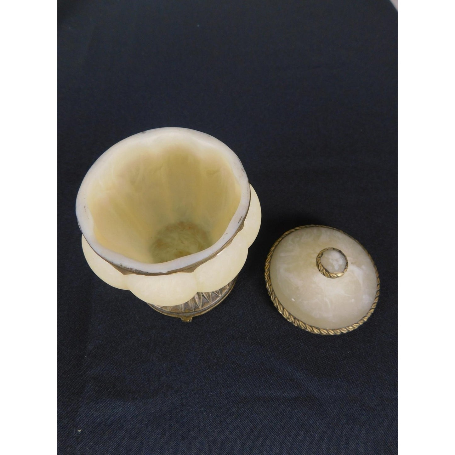 Ornate Resin Trinket Jar 6" Brass Laurel Lid