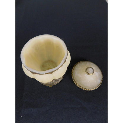 Ornate Resin Trinket Jar 6" Brass Laurel Lid