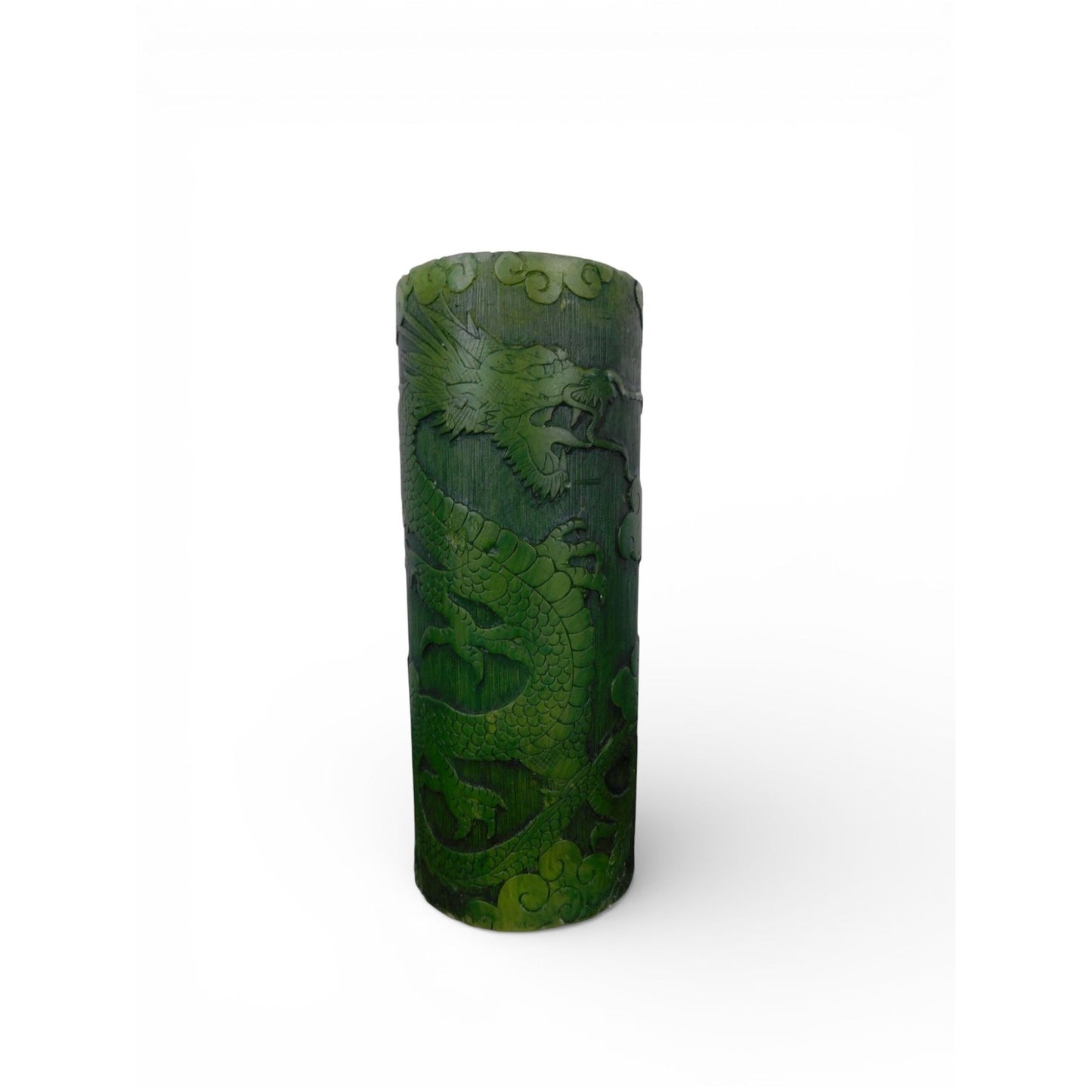 Hand Carved Green Dragon Pillar Candle Asian Gothic Decor