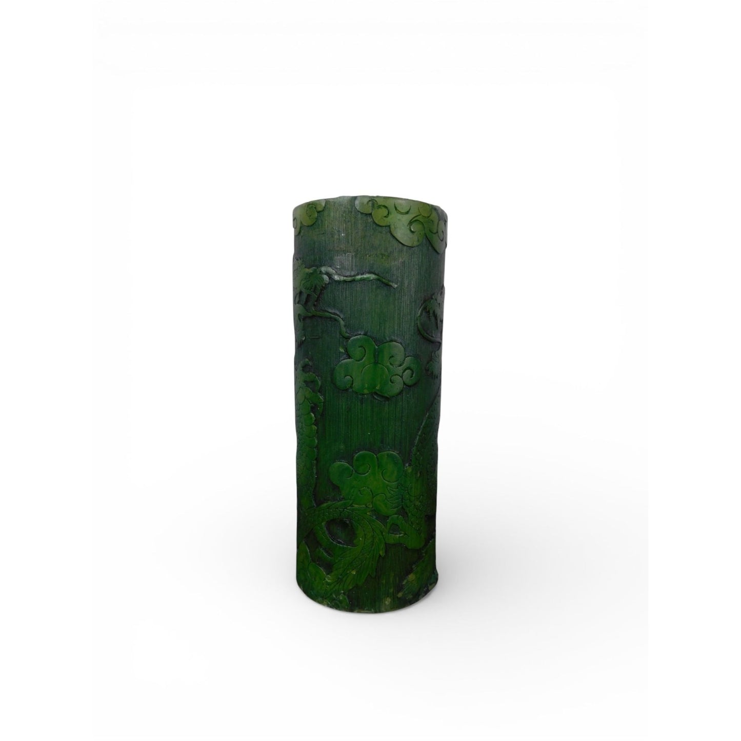 Hand Carved Green Dragon Pillar Candle Asian Gothic Decor