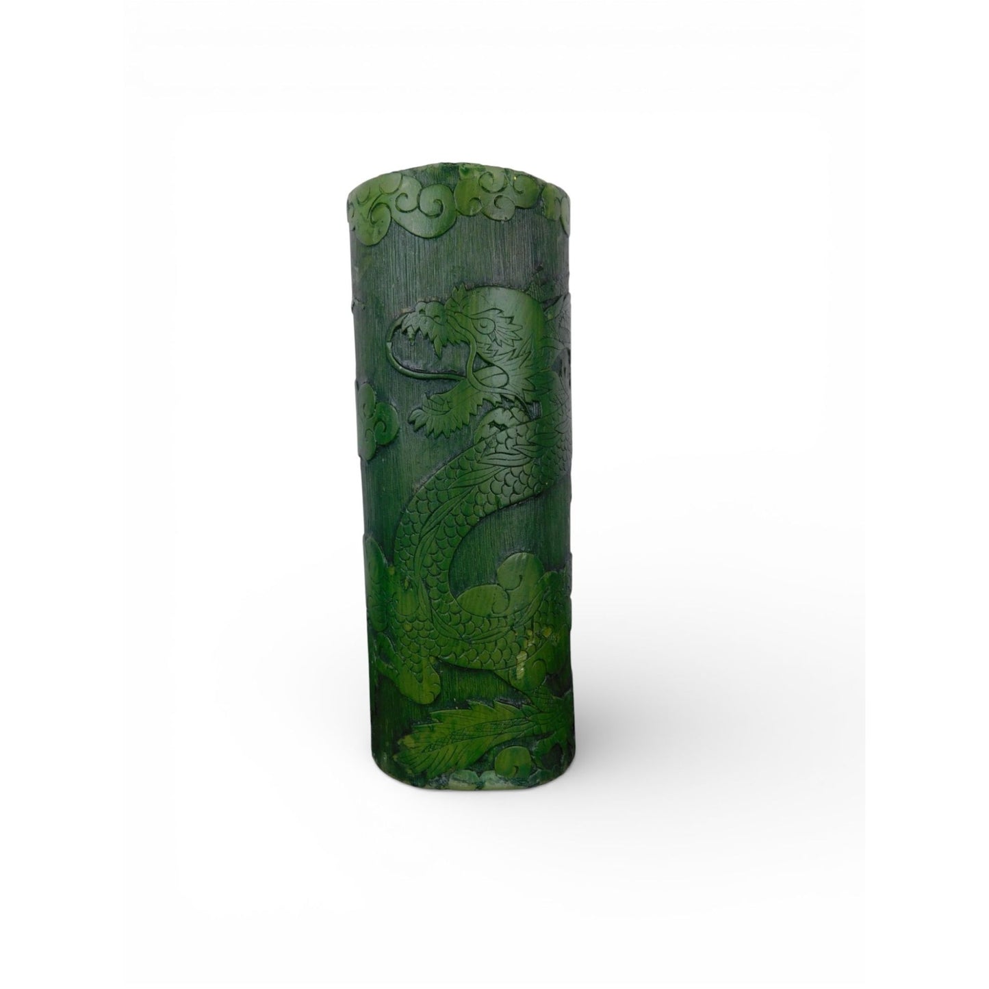 Hand Carved Green Dragon Pillar Candle Asian Gothic Decor