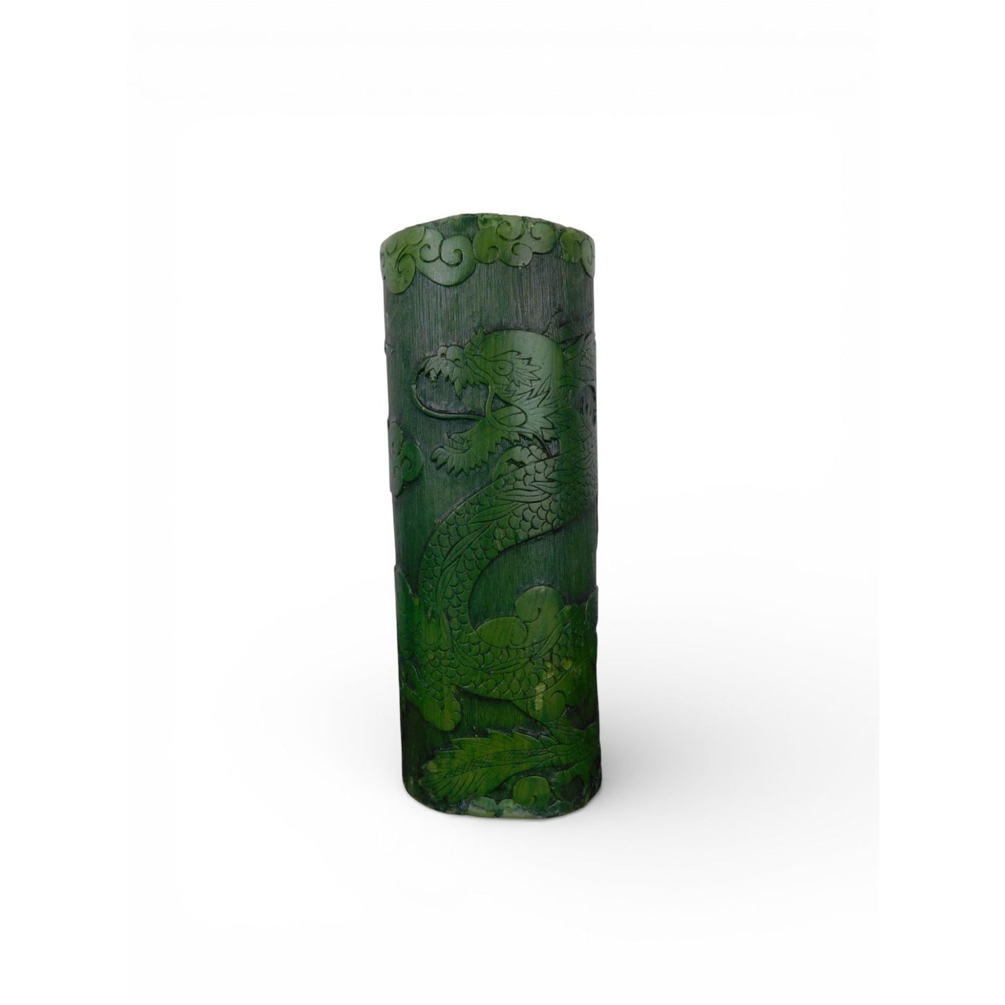 Hand Carved Green Dragon Pillar Candle Asian Gothic Decor