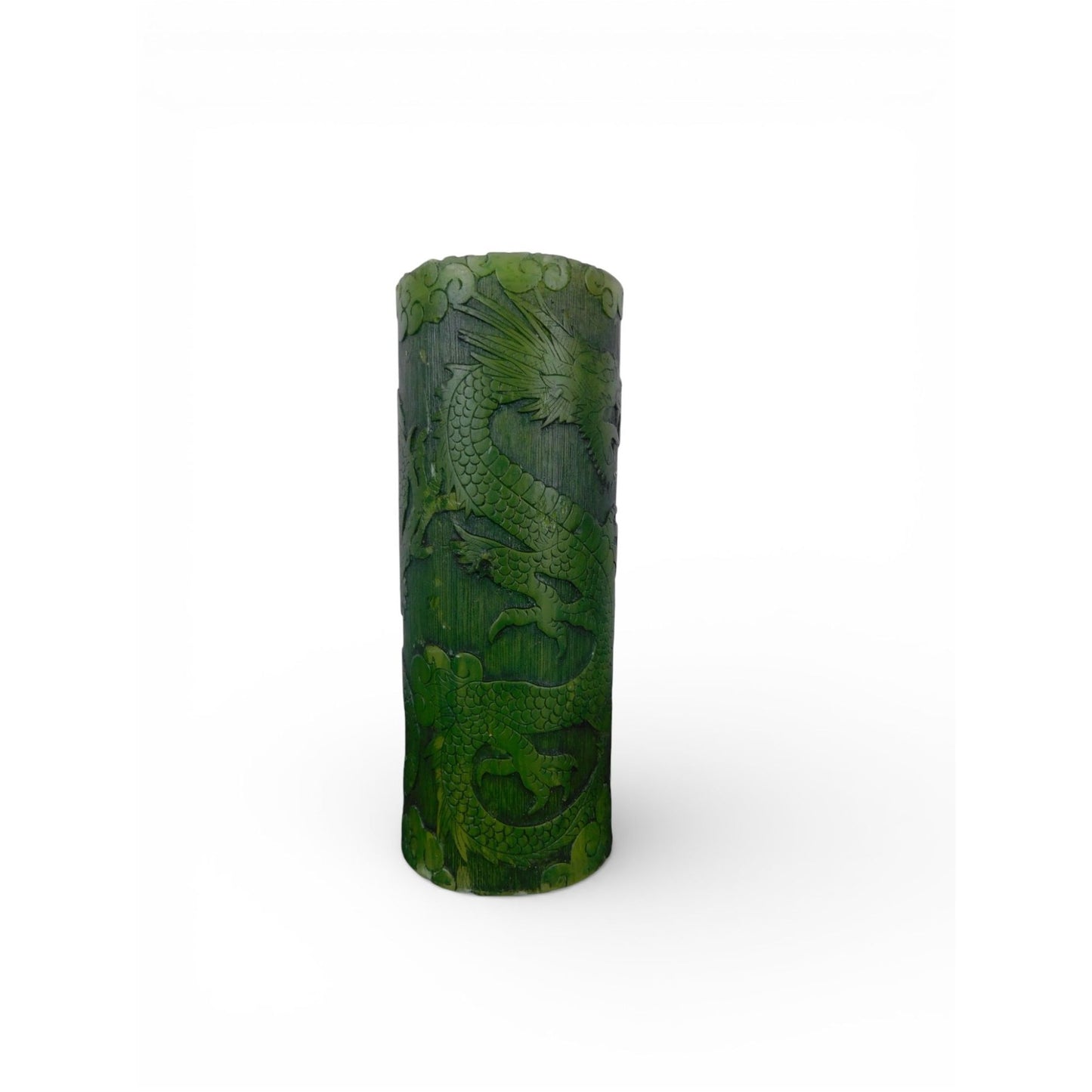 Hand Carved Green Dragon Pillar Candle Asian Gothic Decor