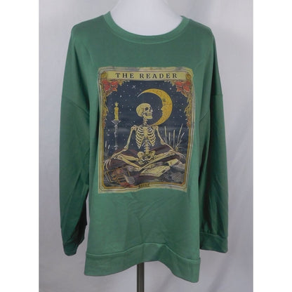 The Reader Skeleton Tarot Graphic Sweatshirt XL Witchcore New