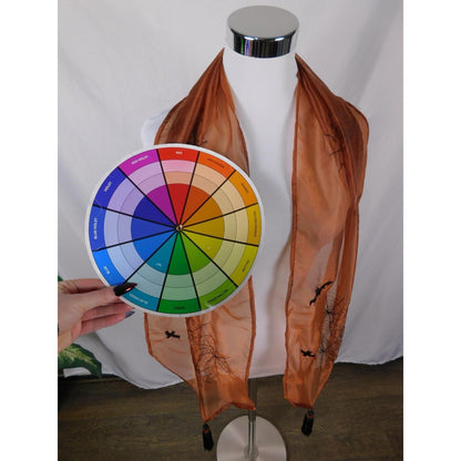 Orange Bats Spiderweb Embroidered Tassel Sheer Scarf OS