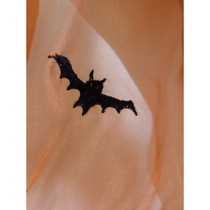 Orange Bats Spiderweb Embroidered Tassel Sheer Scarf OS