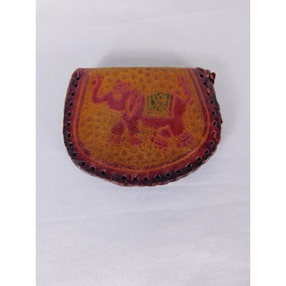 Elephant Coin Wallet Womens One Size Brown Leather Snap Button Small Tooled