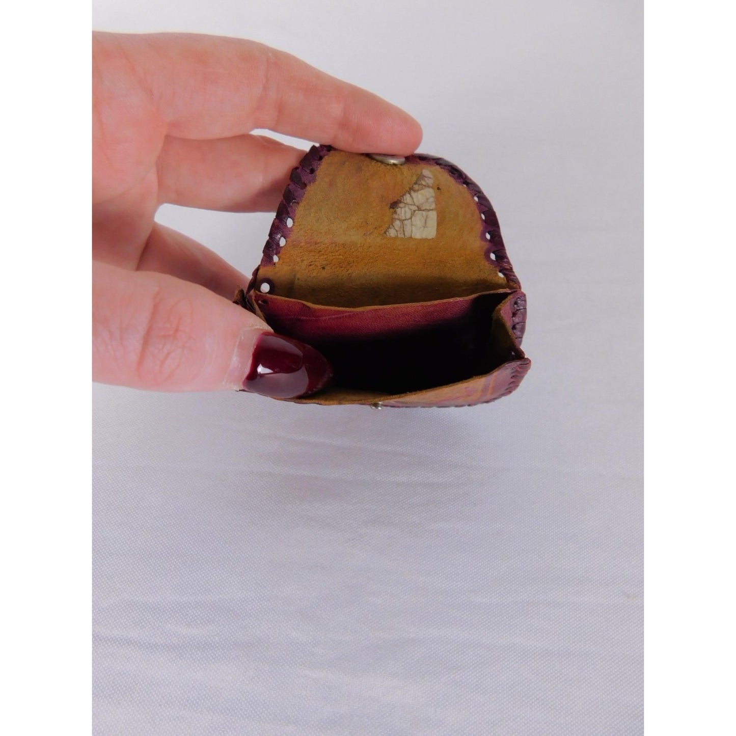 Elephant Coin Wallet Womens One Size Brown Leather Snap Button Small Tooled