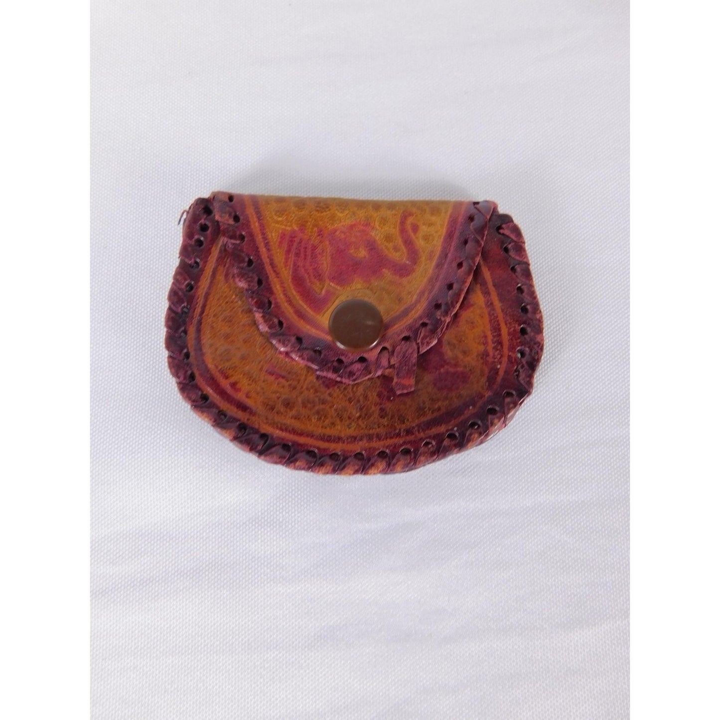 Elephant Coin Wallet Womens One Size Brown Leather Snap Button Small Tooled