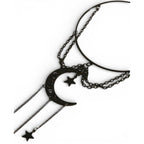 Black Crescent Moon & Stars Chain Armlet - Gothic Boho Adjustable Jewelry For Women