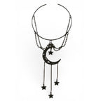 Black Crescent Moon & Stars Chain Armlet - Gothic Boho Adjustable Jewelry For Women