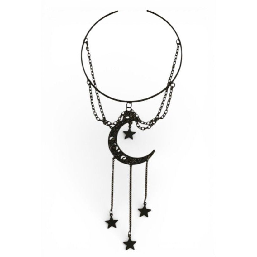 Black Crescent Moon & Stars Chain Armlet - Gothic Boho Adjustable Jewelry For Women