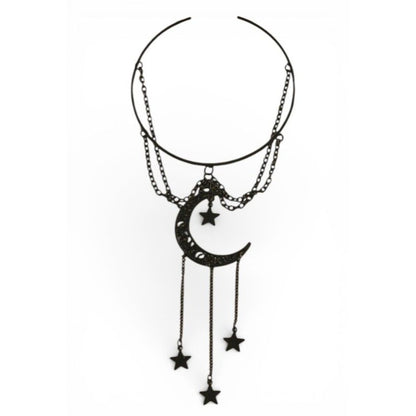 Black Crescent Moon & Stars Chain Armlet - Gothic Boho Adjustable Jewelry For Women