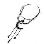 Black Crescent Moon & Stars Chain Armlet - Gothic Boho Adjustable Jewelry For Women