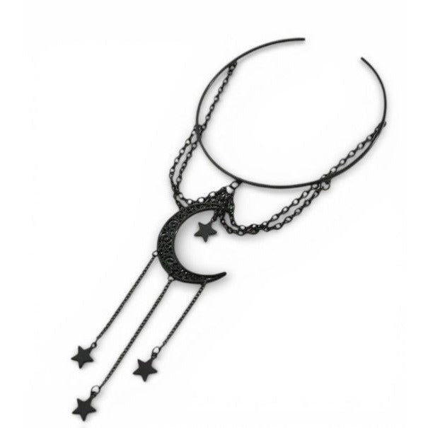Black Crescent Moon & Stars Chain Armlet - Gothic Boho Adjustable Jewelry For Women