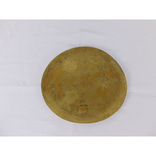 Vintage Brass Round Coaster Patina Candle Tray Witch Altar Plate Metal Decor