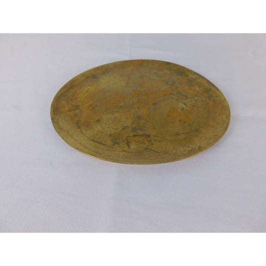 Vintage Brass Round Coaster Patina Candle Tray Witch Altar Plate Metal Decor