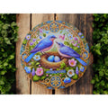 Ostara Blessings Decorative Metal Sign With Bluebirds & Floral Design – 8"x8" Round Wall Art