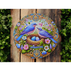 Ostara Blessings Decorative Metal Sign With Bluebirds & Floral Design – 8"x8" Round Wall Art