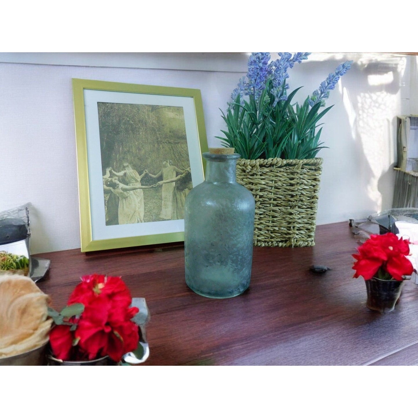 Antique Design Frosted Glass Apothecary Bottle With Cork Stopper 6"