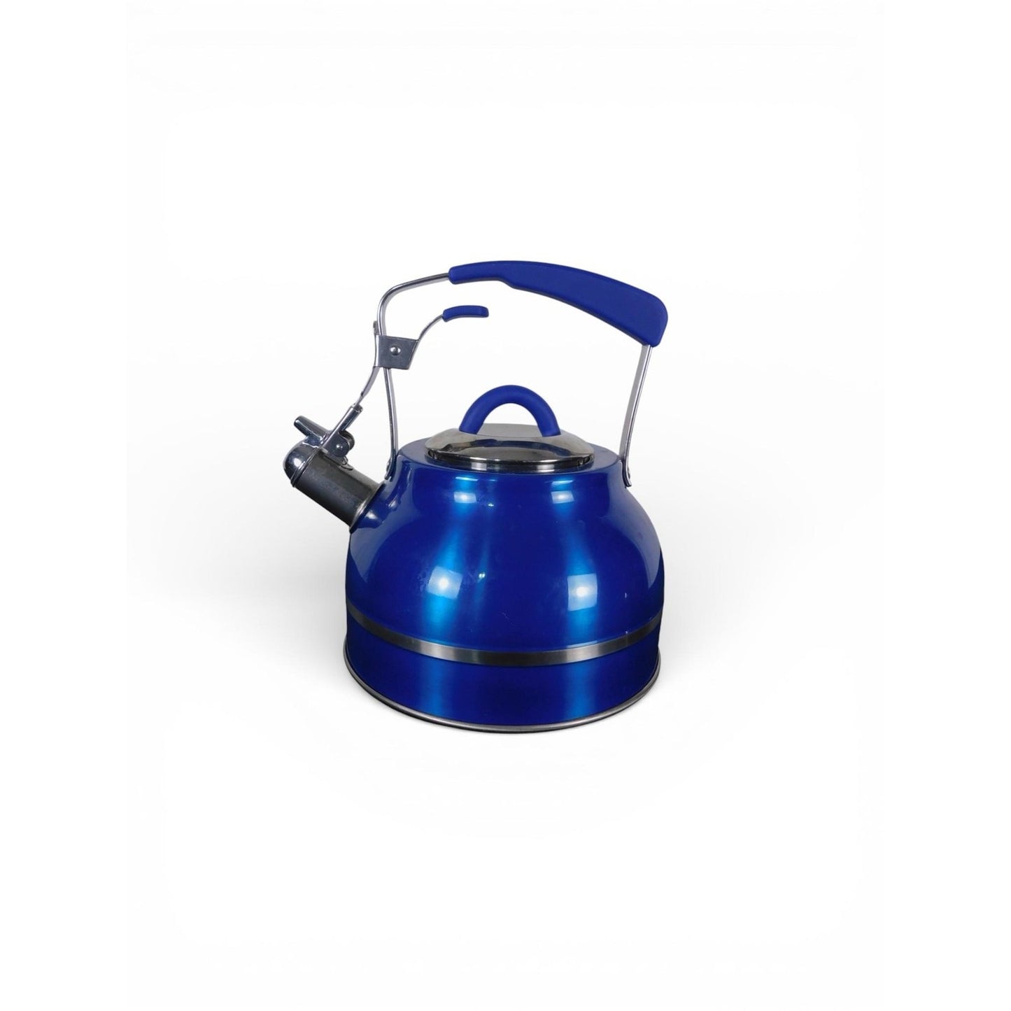 Blue Stainless Steel Whistling Tea Kettle w Soft Grip Handle