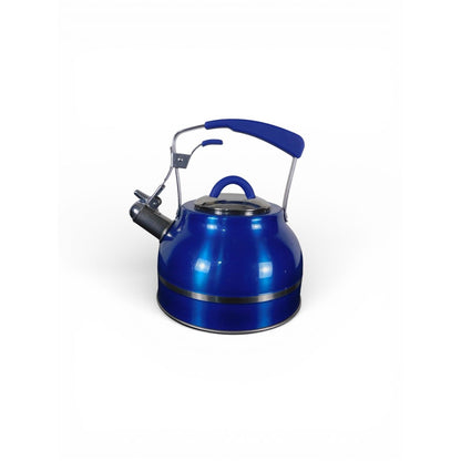 Blue Stainless Steel Whistling Tea Kettle w Soft Grip Handle