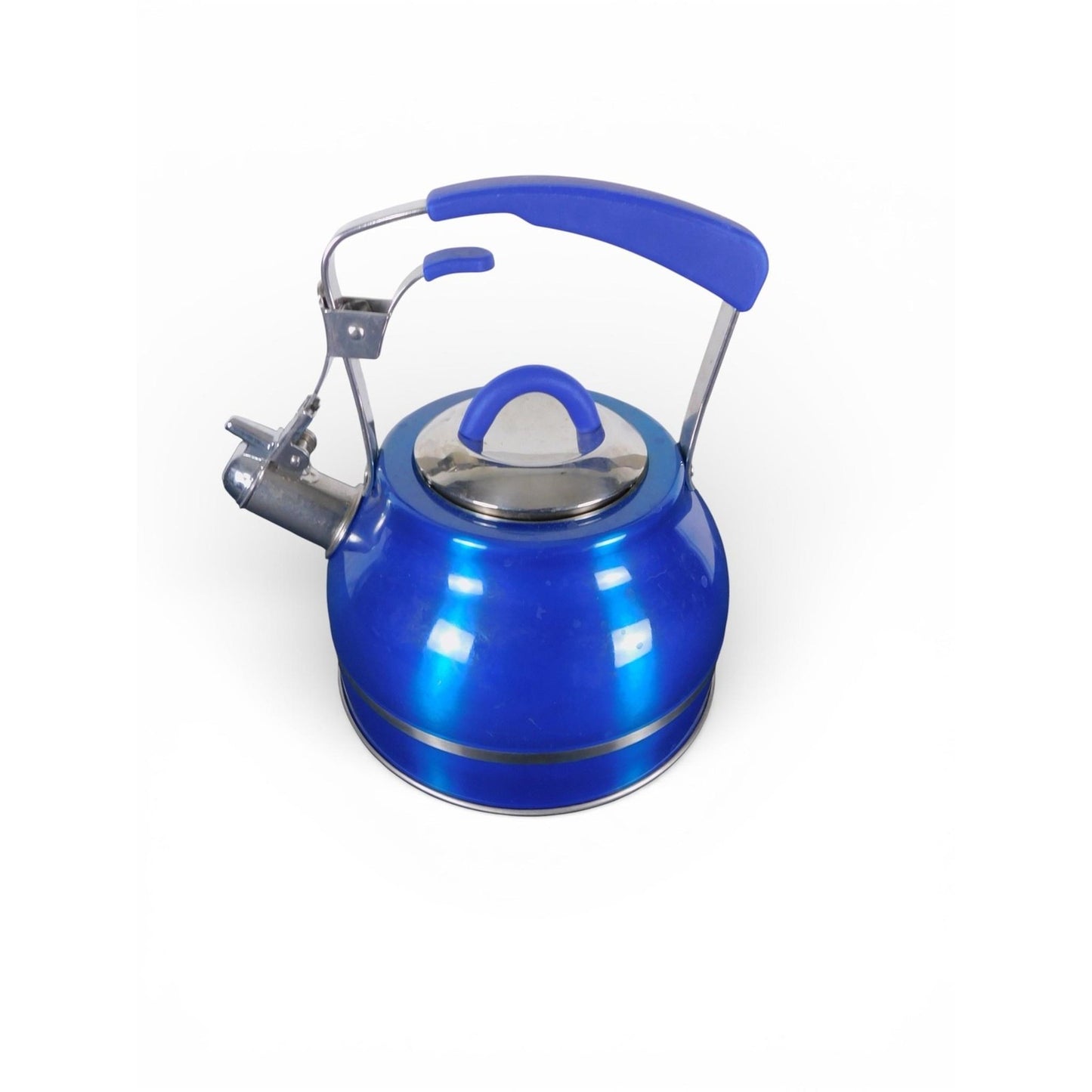 Blue Stainless Steel Whistling Tea Kettle w Soft Grip Handle