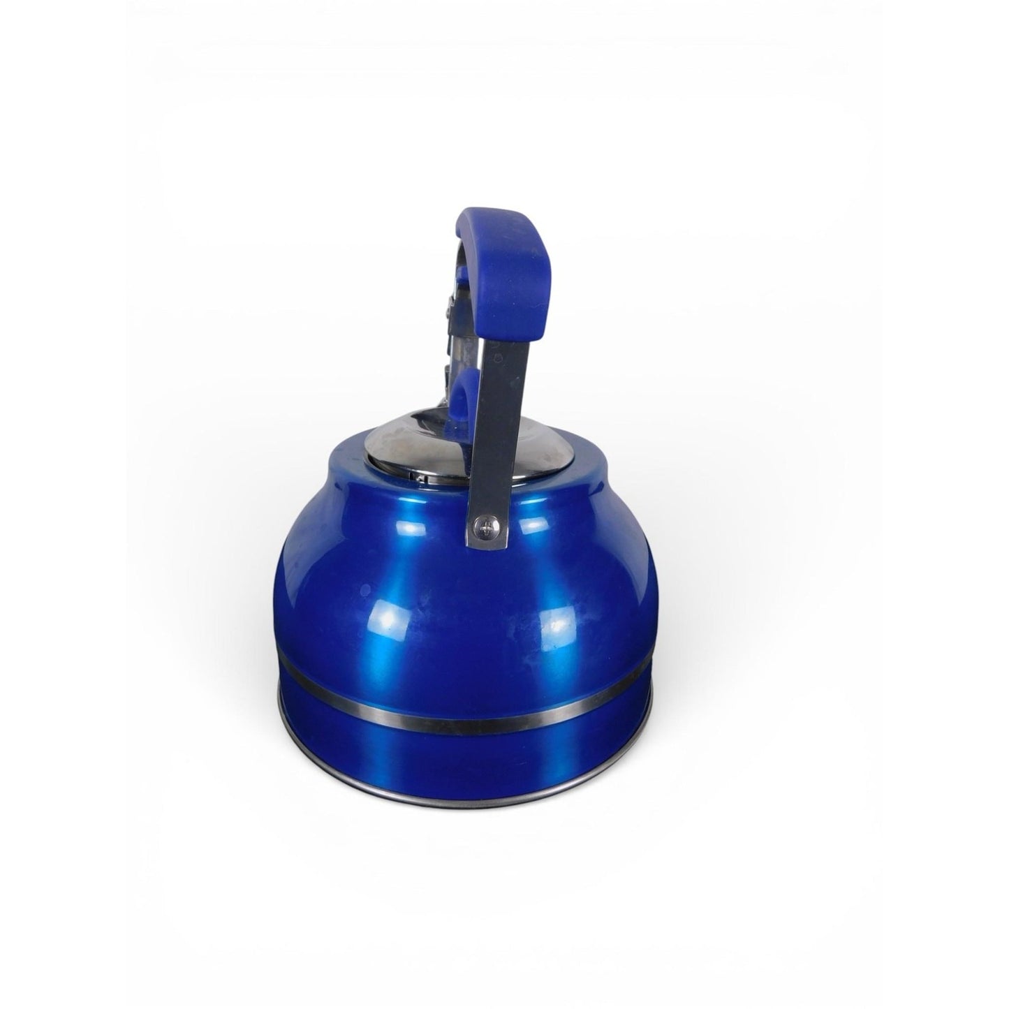 Blue Stainless Steel Whistling Tea Kettle w Soft Grip Handle