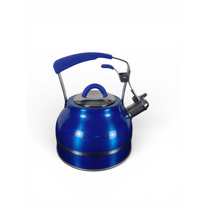 Blue Stainless Steel Whistling Tea Kettle w Soft Grip Handle