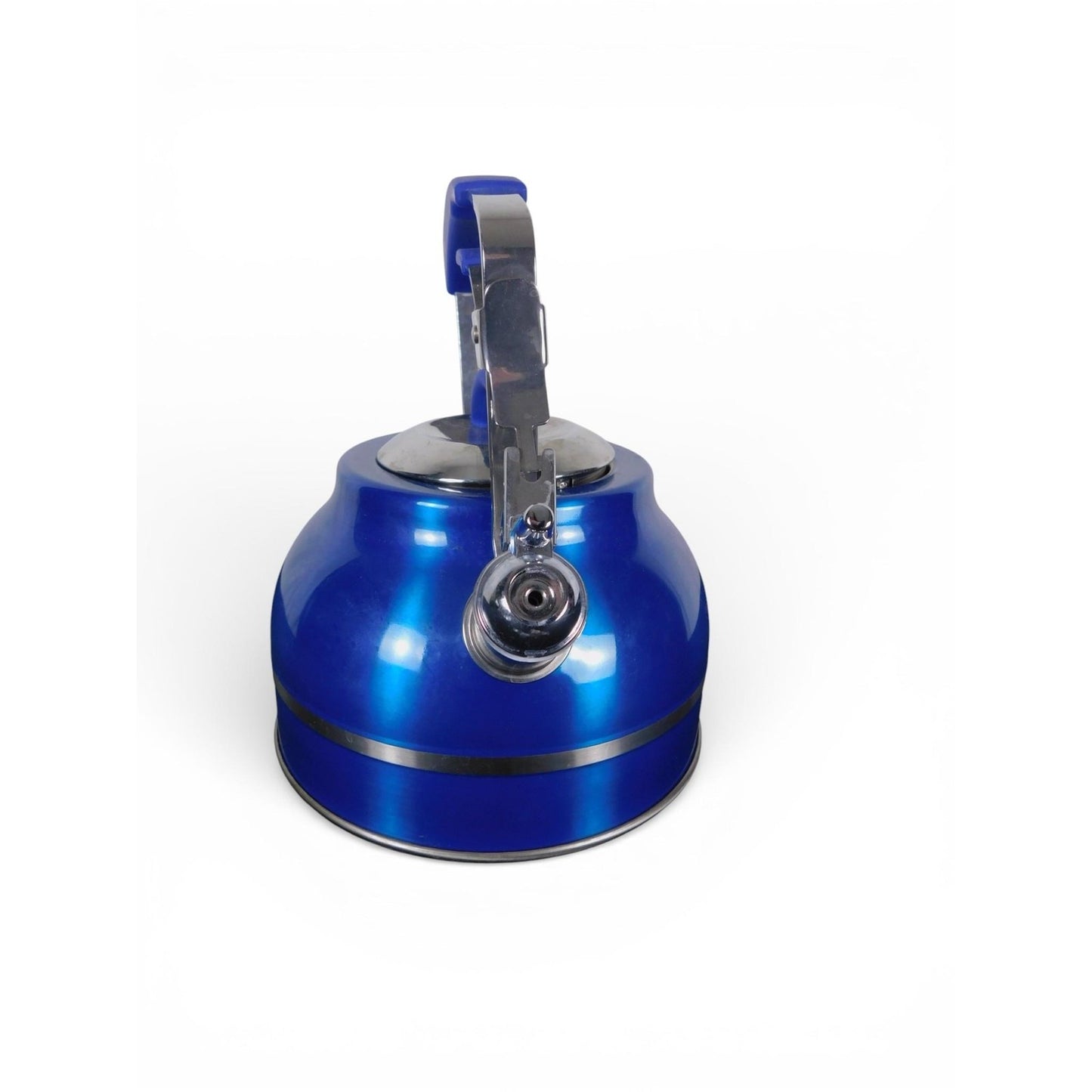Blue Stainless Steel Whistling Tea Kettle w Soft Grip Handle