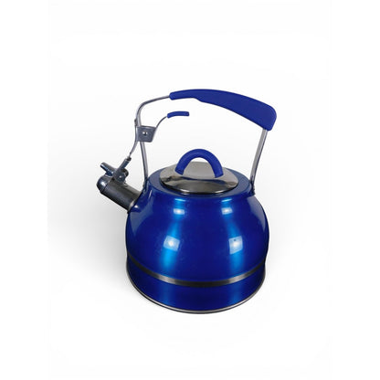 Blue Stainless Steel Whistling Tea Kettle w Soft Grip Handle