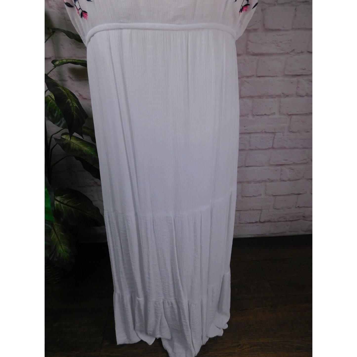 Kelly Renee Boho Maxi Dress With Floral Embroidery Double Spaghetti Straps White Womens XL