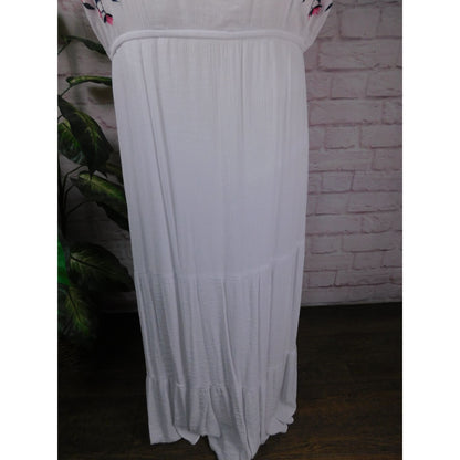 Kelly Renee Boho Maxi Dress With Floral Embroidery Double Spaghetti Straps White Womens XL