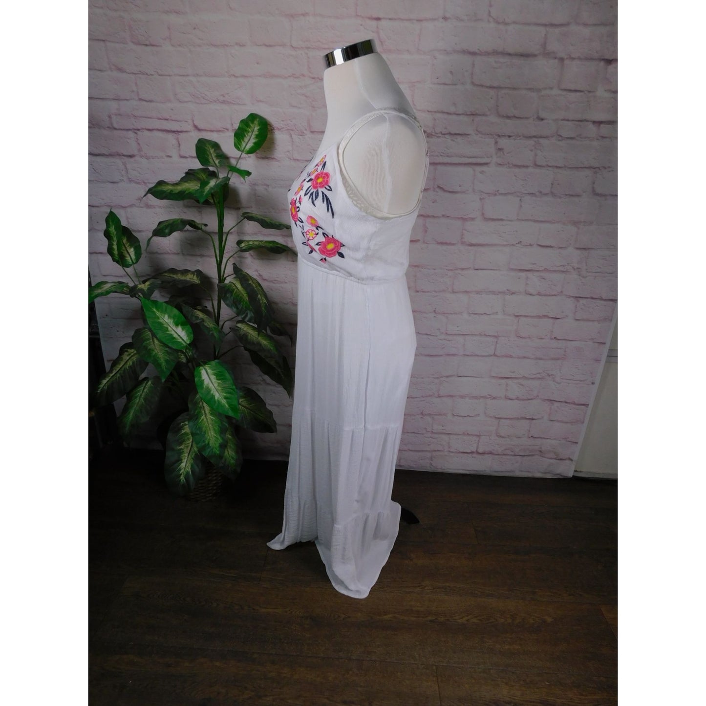 Kelly Renee Boho Maxi Dress With Floral Embroidery Double Spaghetti Straps White Womens XL