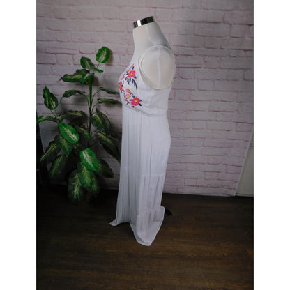 Kelly Renee Boho Maxi Dress With Floral Embroidery Double Spaghetti Straps White Womens XL