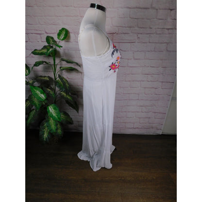 Kelly Renee Boho Maxi Dress With Floral Embroidery Double Spaghetti Straps White Womens XL